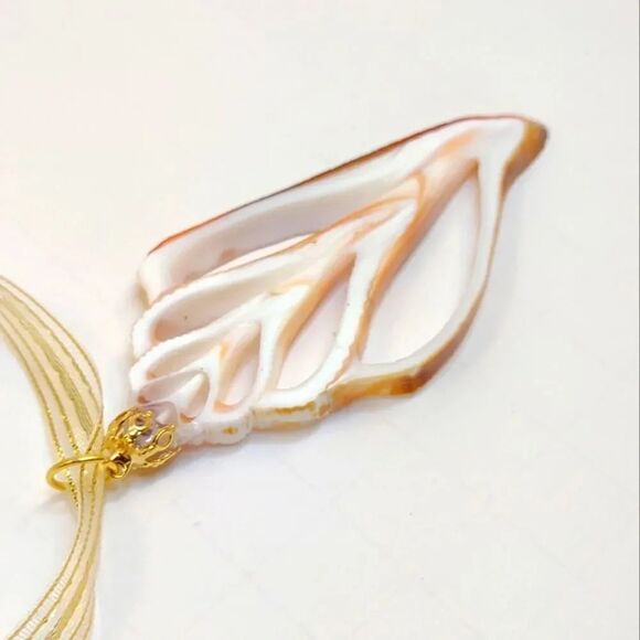 Seashell Conch Slice Glitter Gold Ribbon Handmade Christmas Ornament - Picture 9 of 12